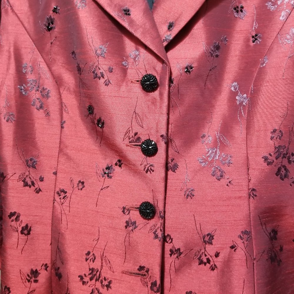 Vintage Lizzantti Shiny Red Jacket 3/4 Sleeve Tailored Slim Fit Four Button - Picture 12 of 13